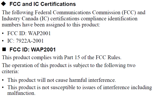 <b>[Fig. 3]</b> Yaskawa사의 FCC 인증.